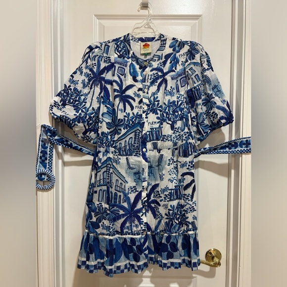 Farm Rio Off-white/Blue Floral Print Women's Mini Dress - Picture 10 of 12